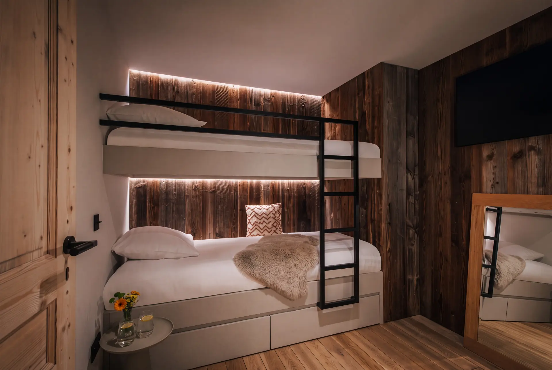 Built-in bunk room with reading lights